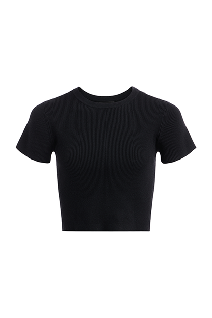 Ribbed Sweater Baby Tee | Black
