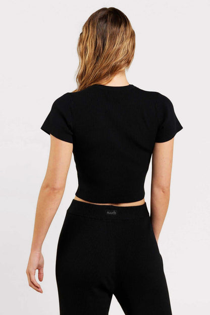 Ribbed Sweater Baby Tee | Black
