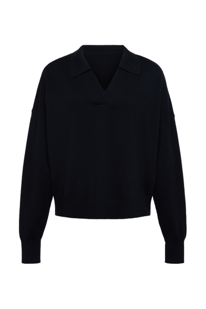 Luxe Knit Polo Sweater | Black