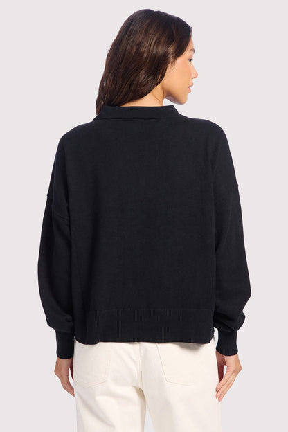 Luxe Knit Polo Sweater | Black