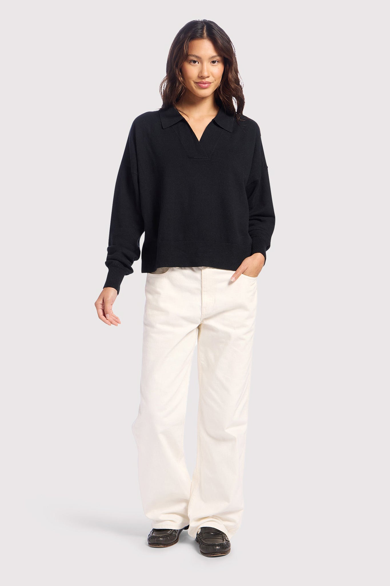 Luxe Knit Polo Sweater | Black