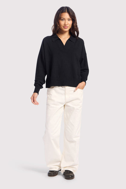 Luxe Knit Polo Sweater | Black