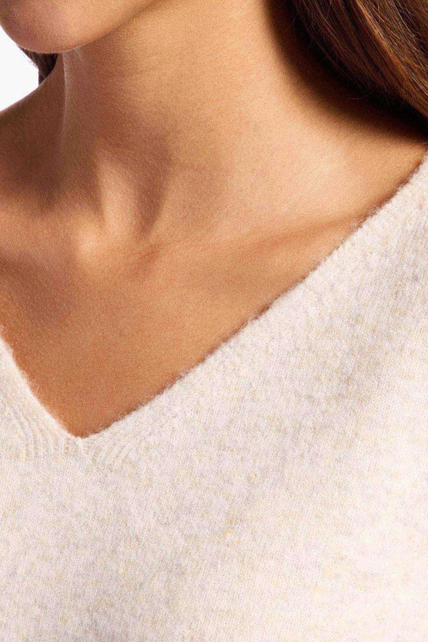 Cozy Knit V-Neck Sweater | Heather Bone