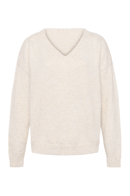Cozy Knit V-Neck Sweater | Heather Bone