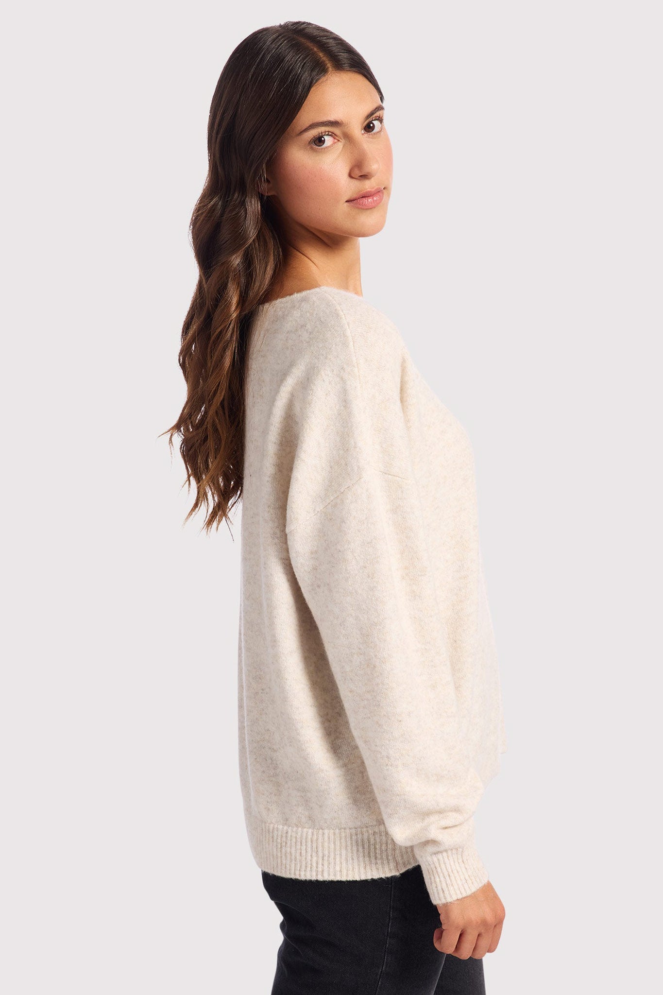Cozy Knit V-Neck Sweater | Heather Bone