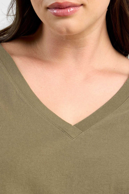 Vintage Cotton V-Neck Everyday T-Shirt | Olive