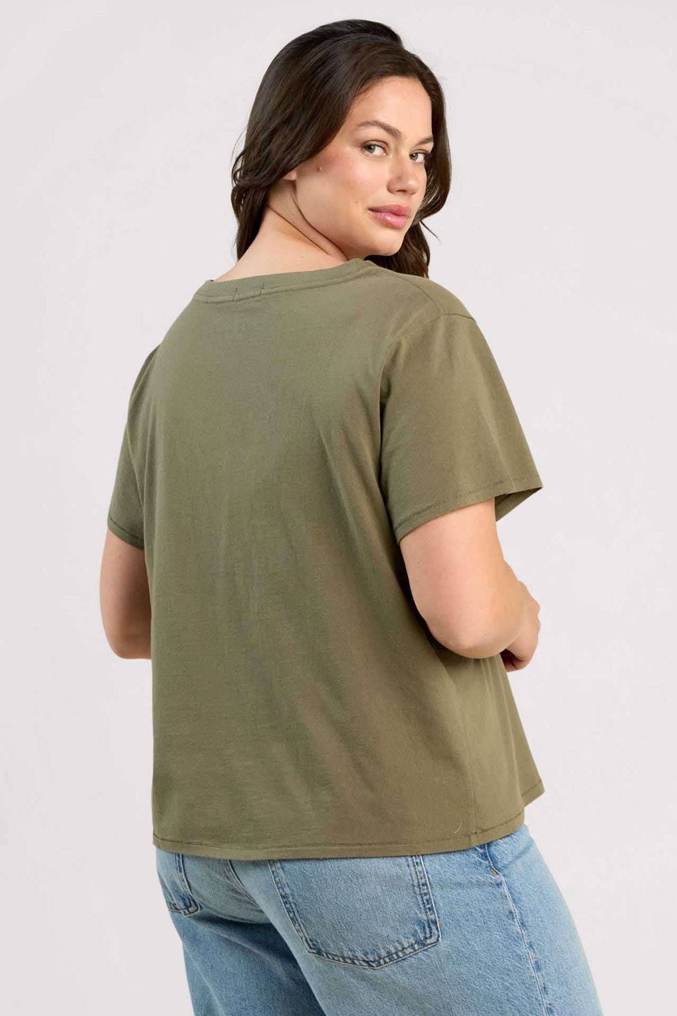 Vintage Cotton V-Neck Everyday T-Shirt | Olive