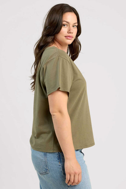 Vintage Cotton V-Neck Everyday T-Shirt | Olive