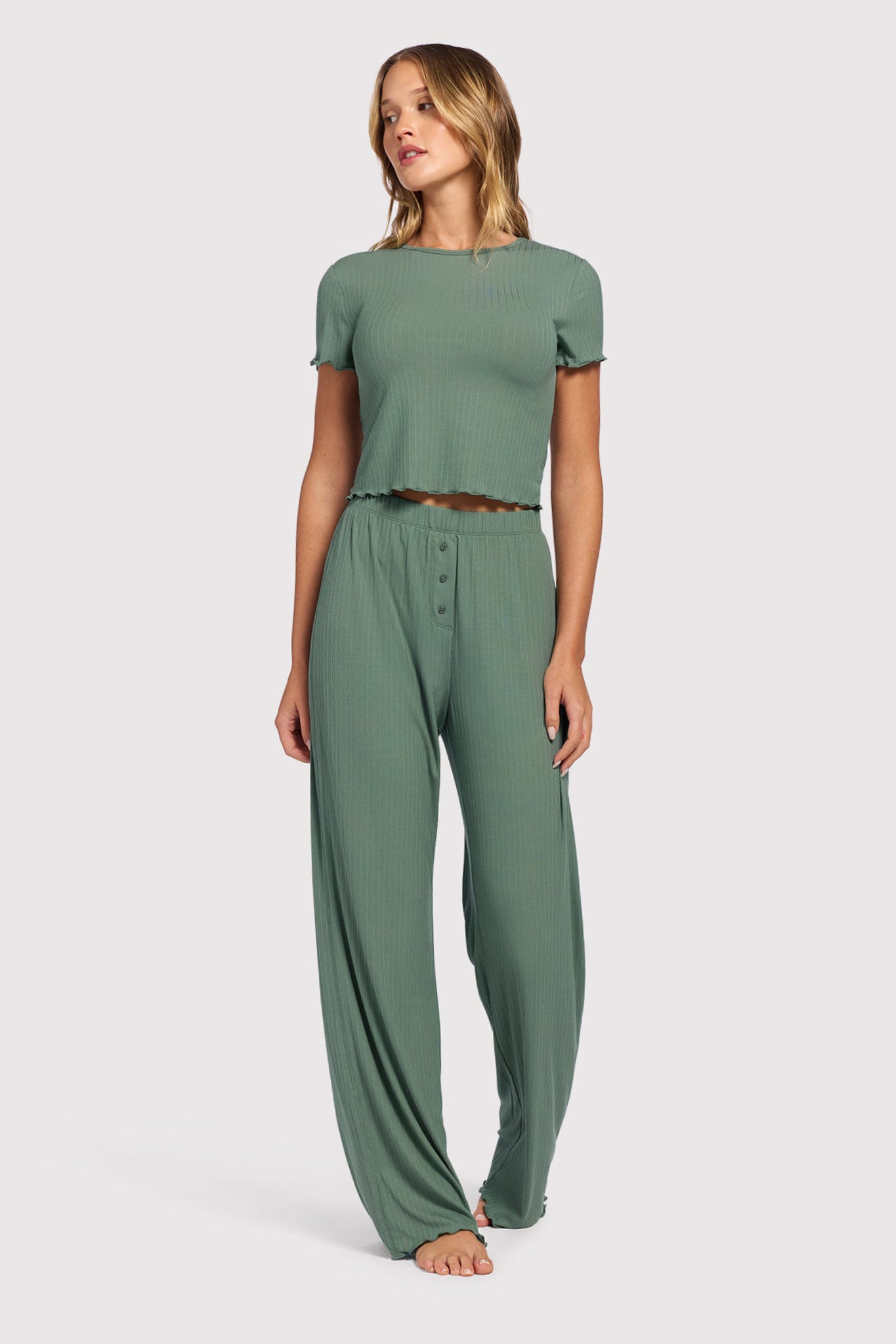 Mini Rib Pajama Set | Agave