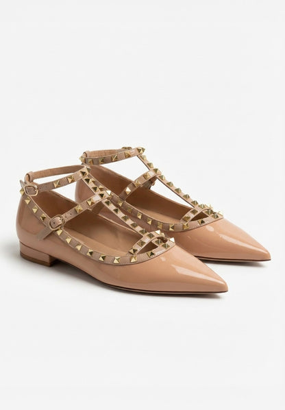 Classy Girl Blush Pink Studded Flat Ballet Shoes