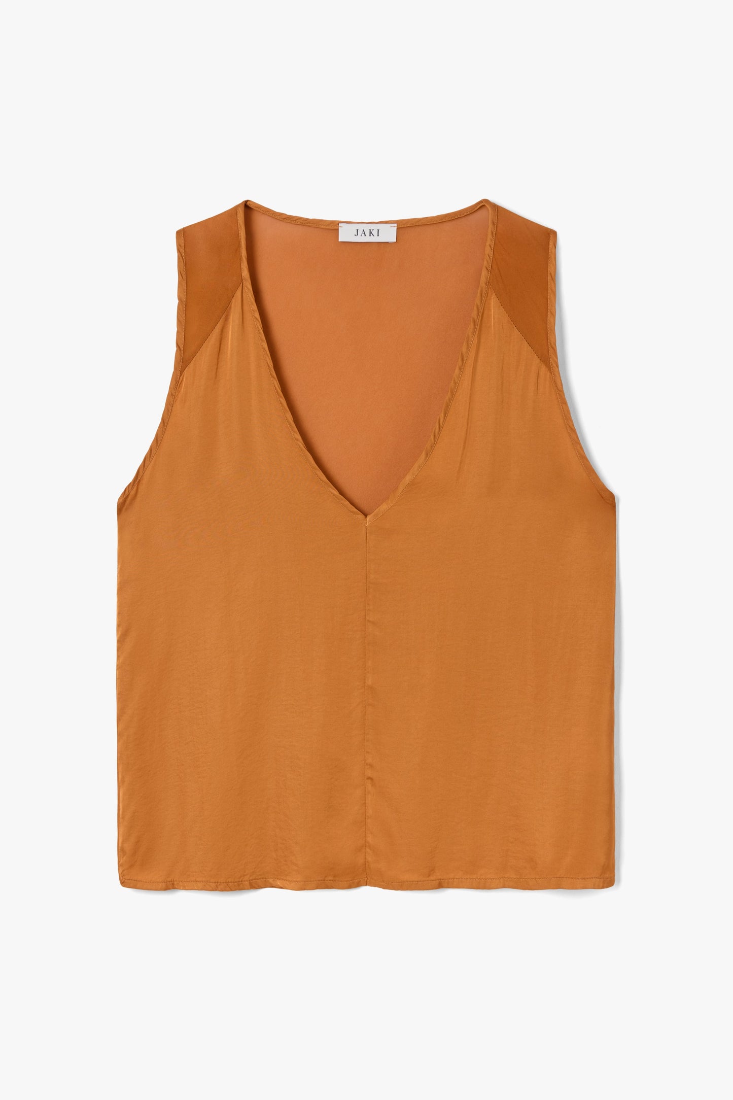 Gigi V Neck Sheer Back Satin Top | Sunset Orange