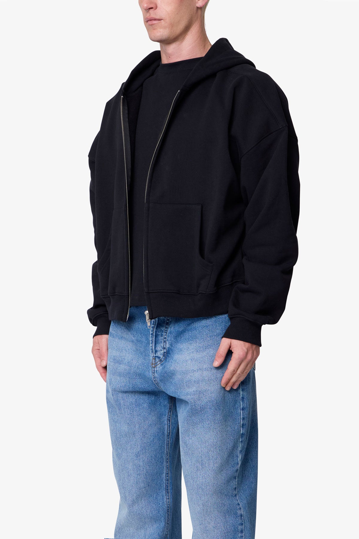 Heavy Basic Zip Up Hoodie - Black