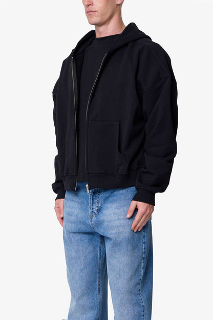 Heavy Basic Zip Up Hoodie - Black