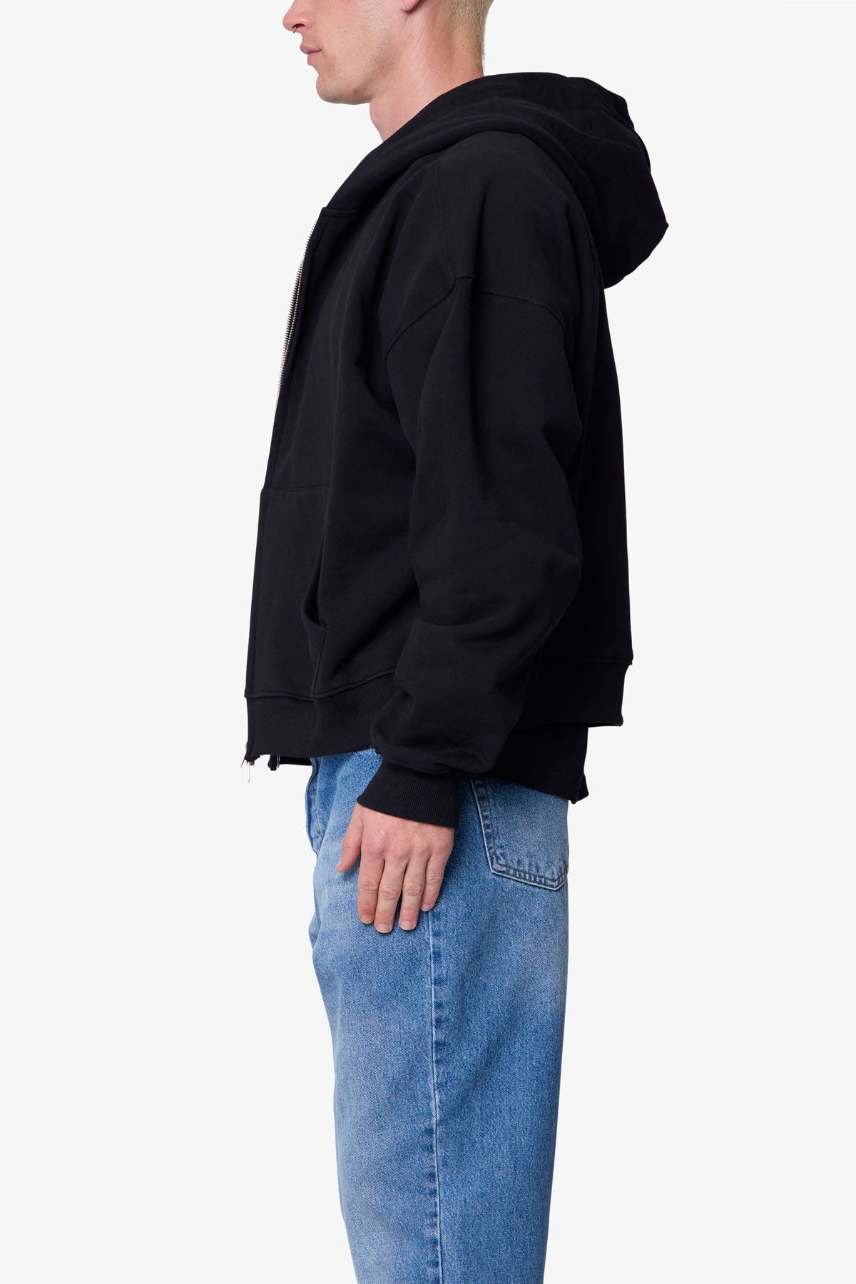 Heavy Basic Zip Up Hoodie - Black