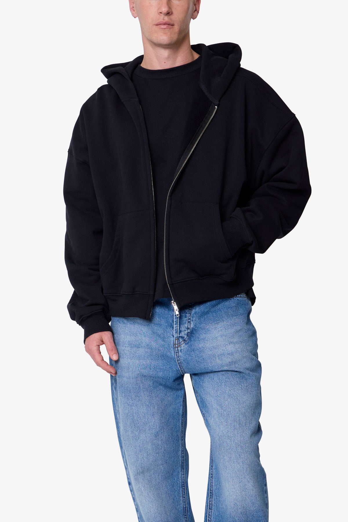 Heavy Basic Zip Up Hoodie - Black