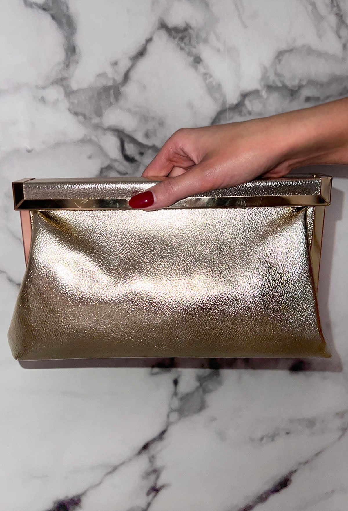 Couture Lifestyle Gold Metal Trim Faux Leather Clutch With Chain Strap