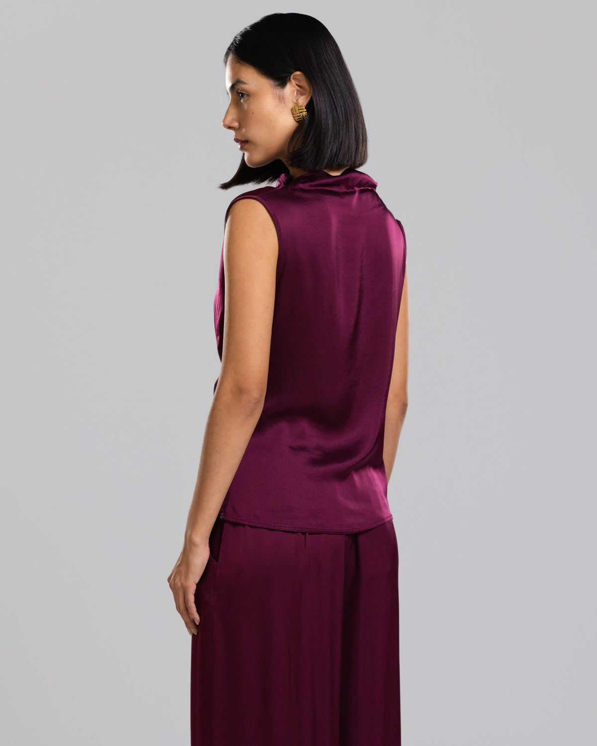 Allegra Draped Satin Sleeveless Top | Burgundy