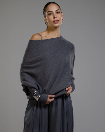 Asymmetric Draped | Charcoal | Seamless Knit