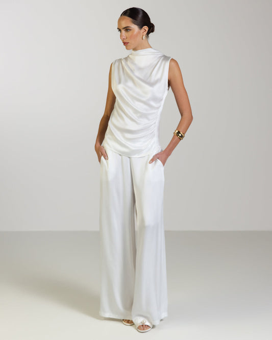 Cole Satin Trousers | White