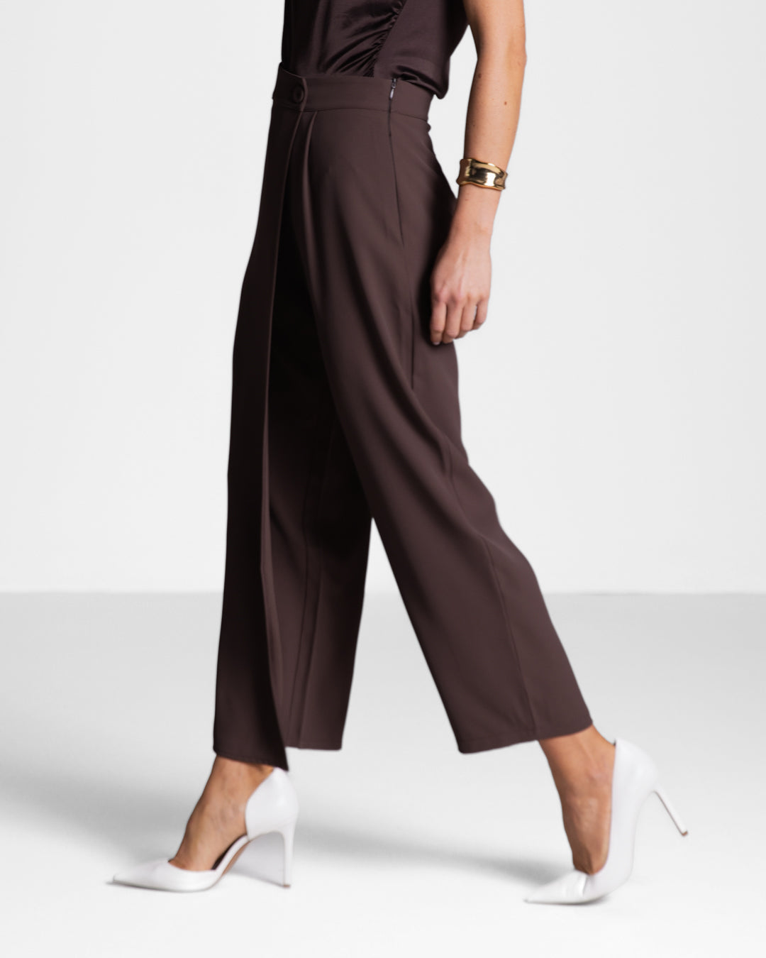 Ophelia Asymmetric Wrap Trousers | Espresso Brown