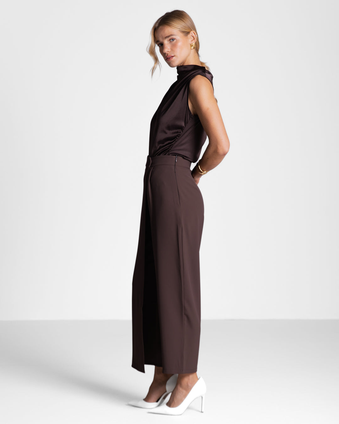 Ophelia Asymmetric Wrap Trousers | Espresso Brown