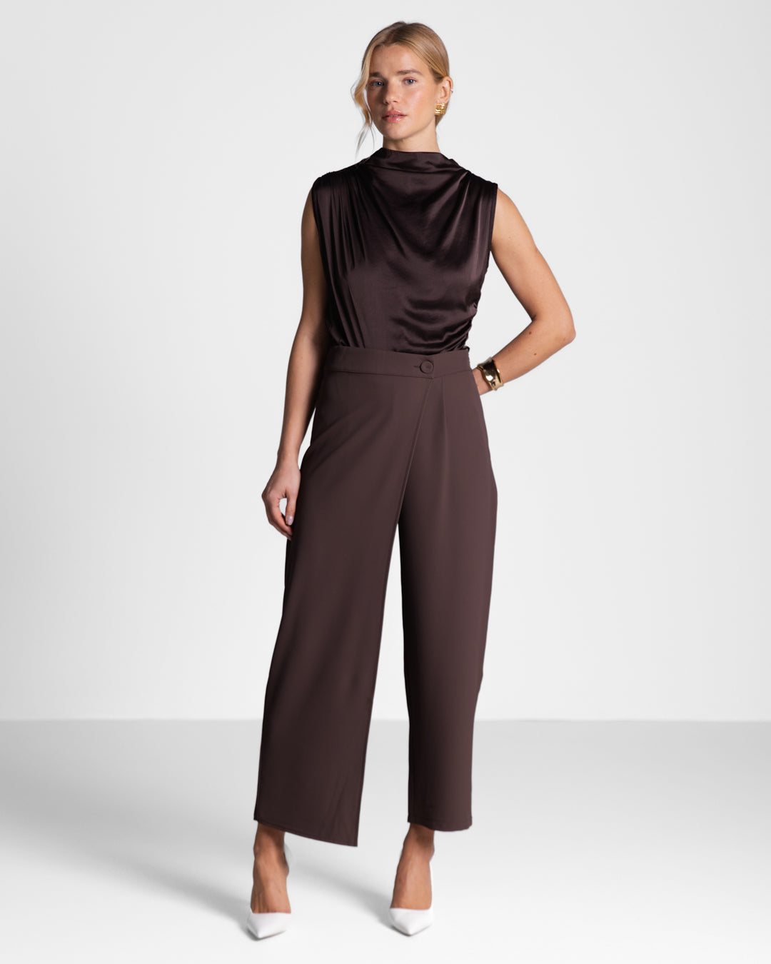 Ophelia Asymmetric Wrap Trousers | Espresso Brown