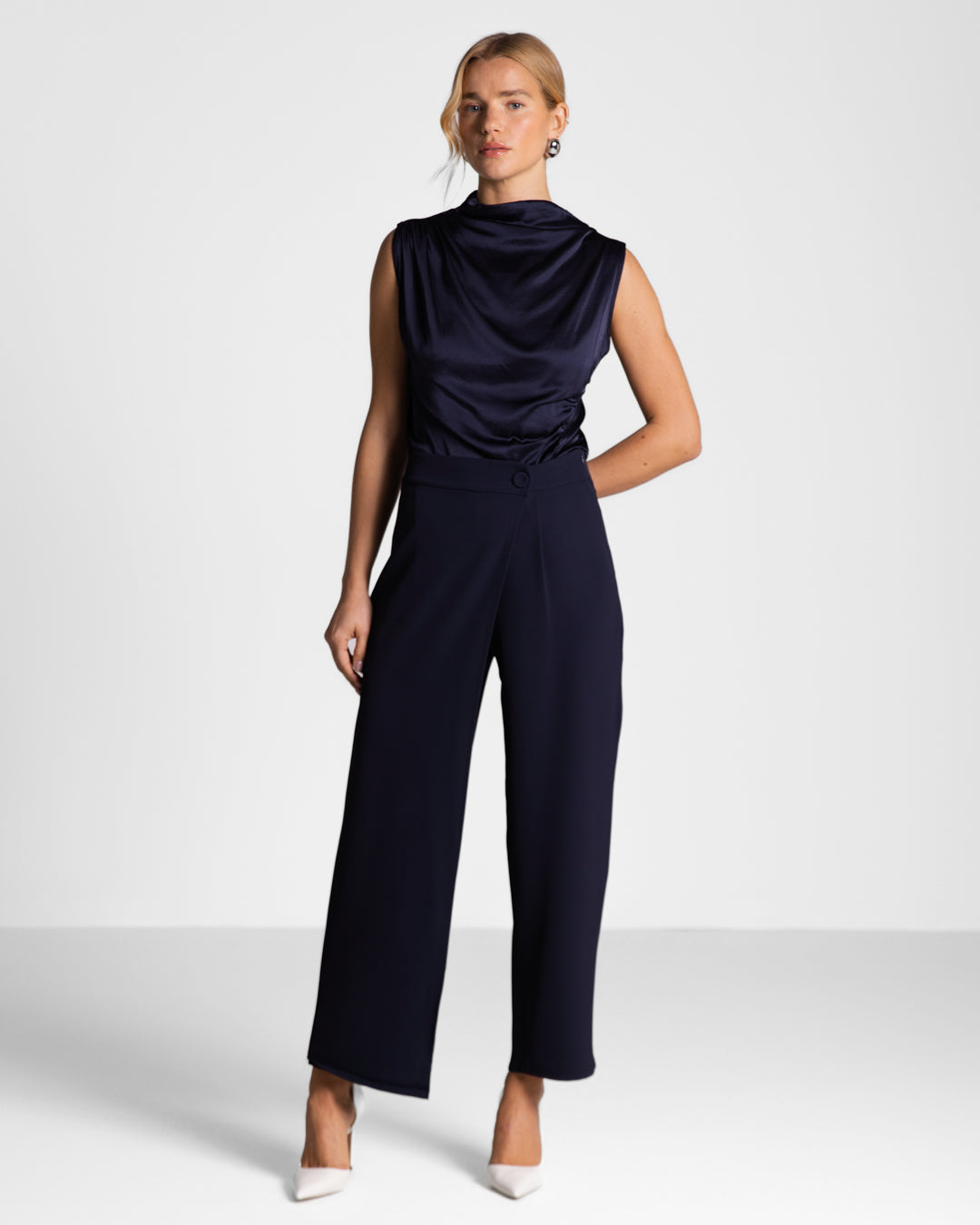 Ophelia Asymmetric Wrap Trousers | Navy