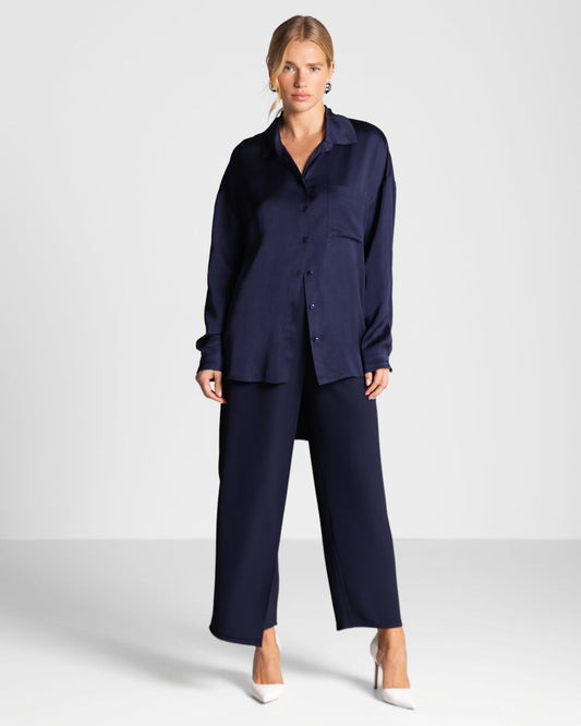 Kailin Satin Shirt | Navy