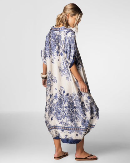 Ottilie Silk Kaftan Dress | Navy