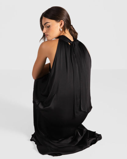 Ruby Satin Halterneck Dress | Black