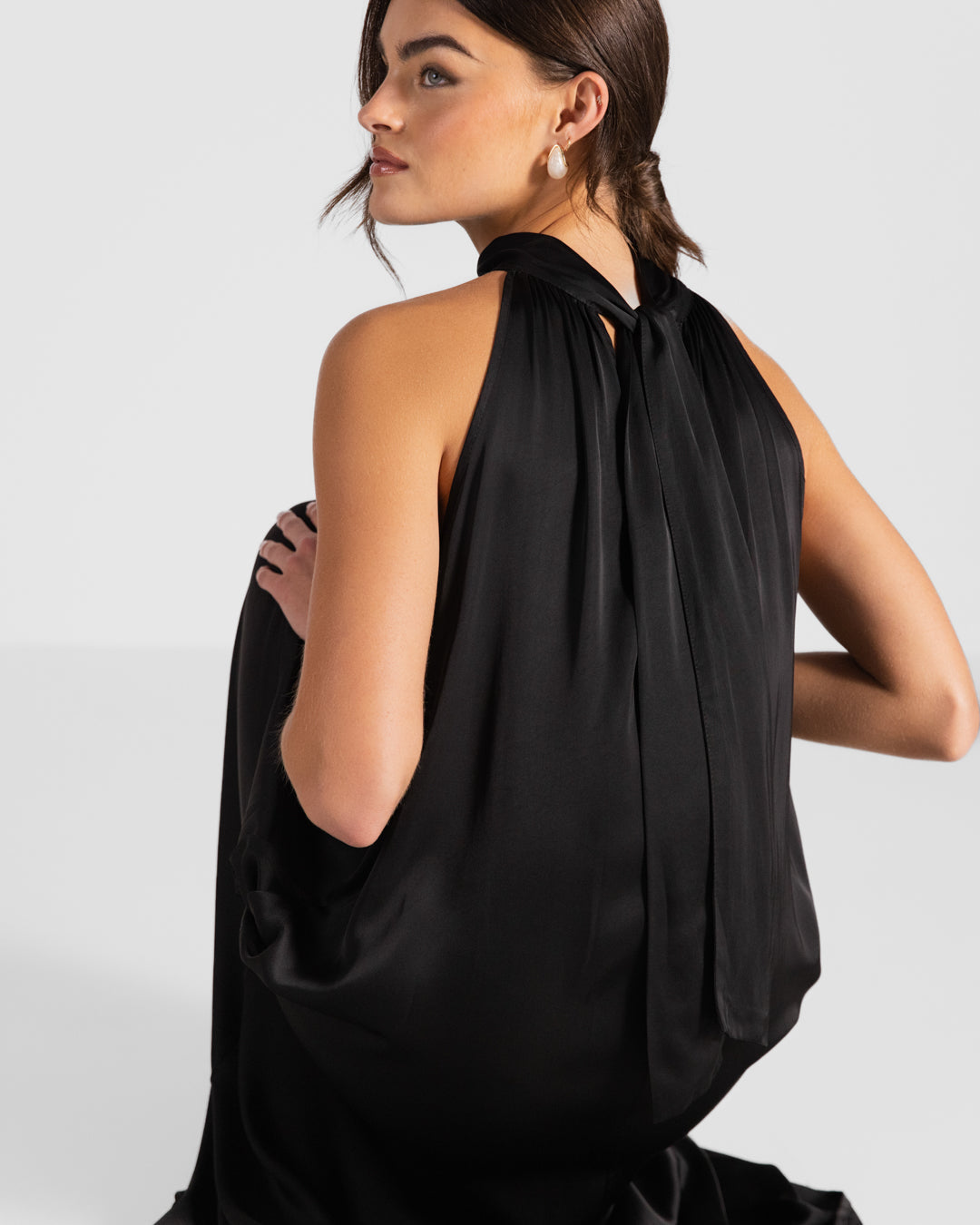 Ruby Satin Halterneck Dress | Black