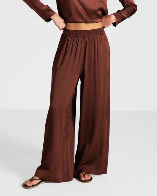 Daisy Elastic Waist Satin Pants | Auburn