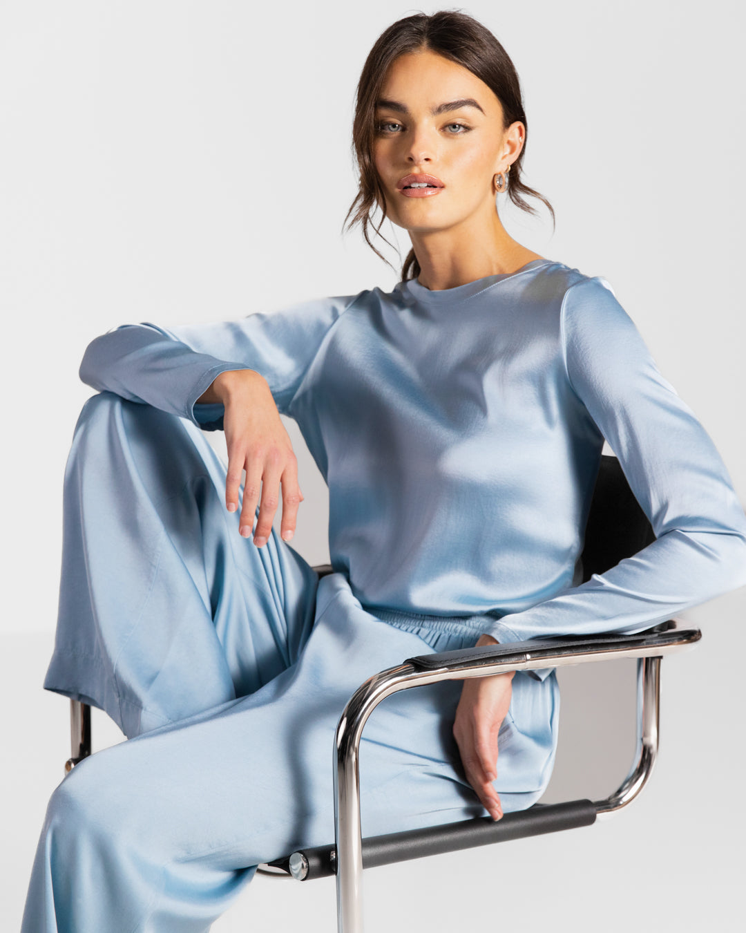 Daisy Elastic Waist Satin Pants | Arctic Blue