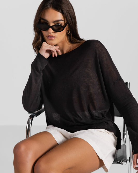 Amelie Lightweight Linen Top | Black