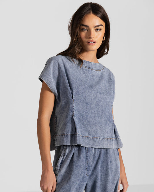 Brooke Boxy Top | Denim Blue