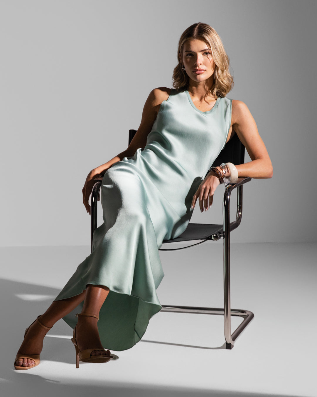 Sabrina Sleeveless Satin Dress | Mint