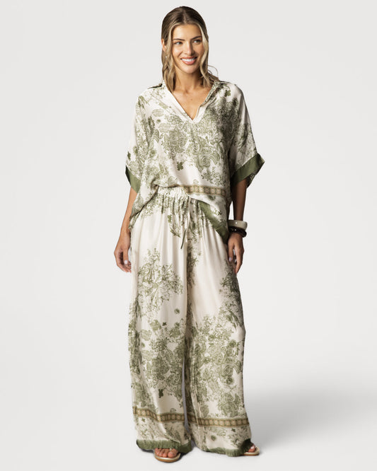 Ottilie Elastic Waist Silk Trousers | Khaki