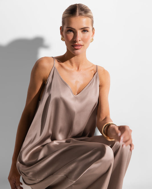 Audrey Satin Jumpsuit | Mocha