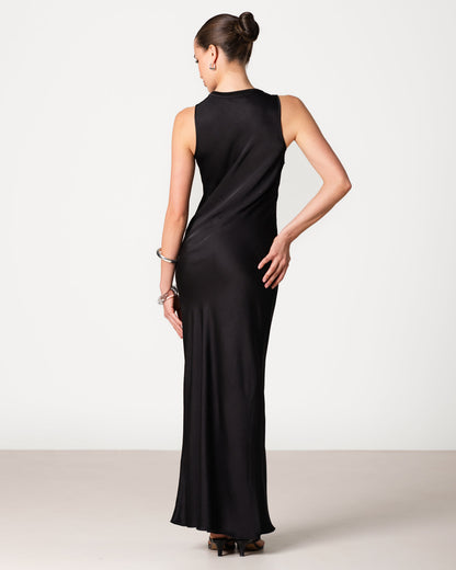 Sabrina Sleeveless Satin Maxi Dress | Black