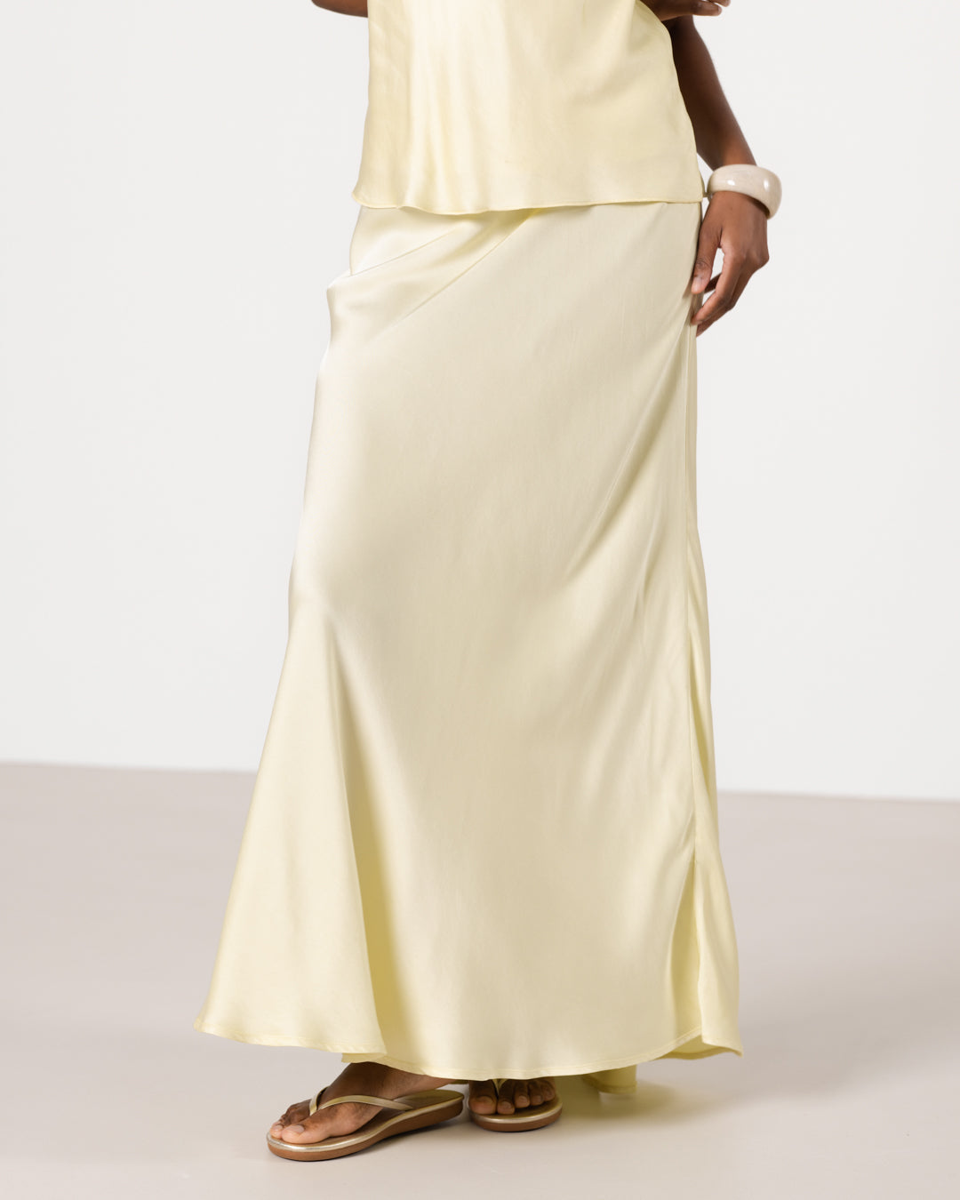 Lexi Satin Maxi Skirt | Butter Yellow