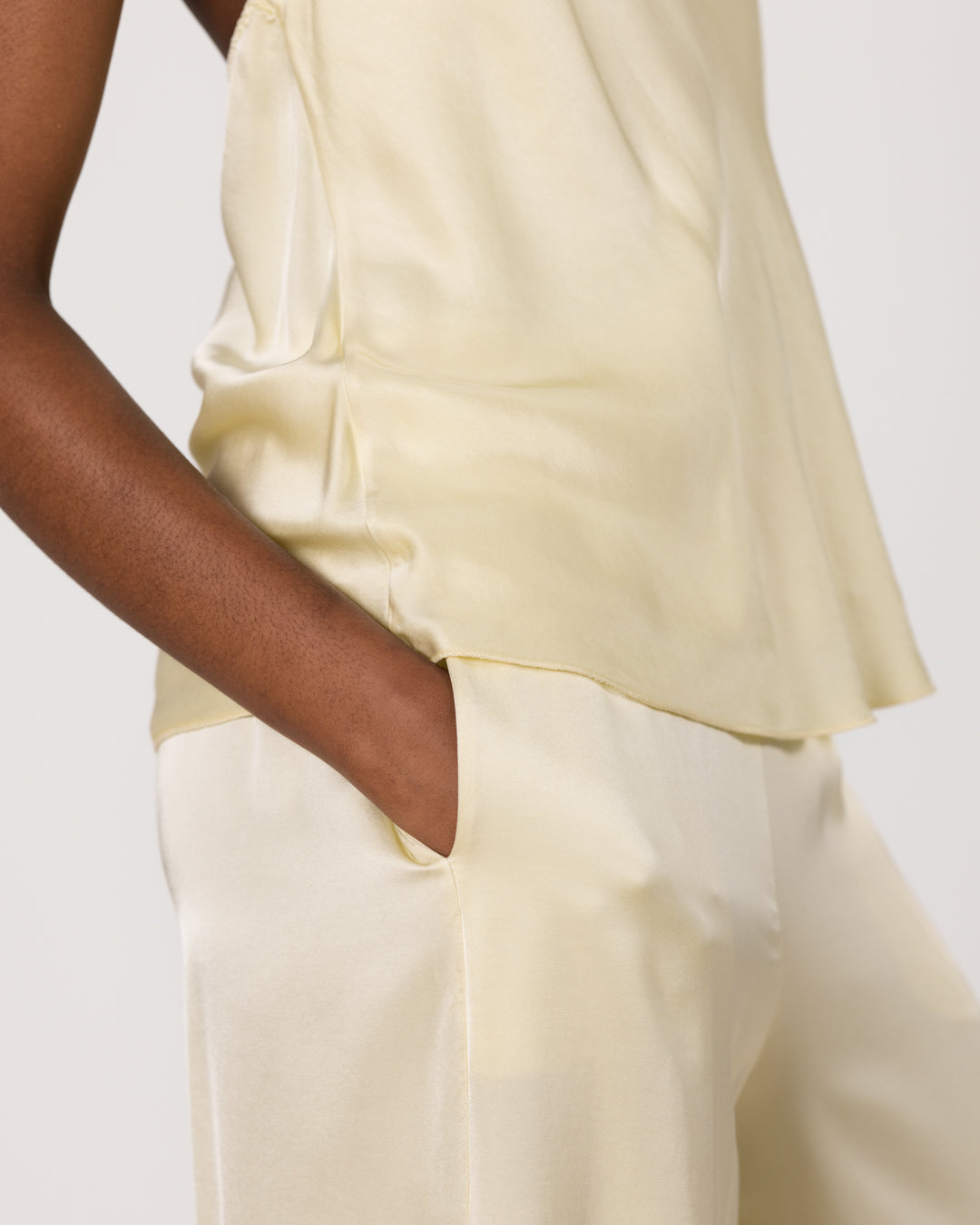 Giselle Elastic High Waist Satin Trousers | Butter Yellow