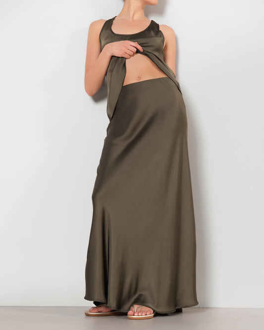 Lexi Satin Maxi Skirt | Khaki