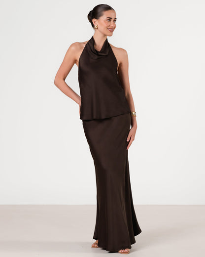 Lexi Satin Maxi Skirt | Cocoa Soleil