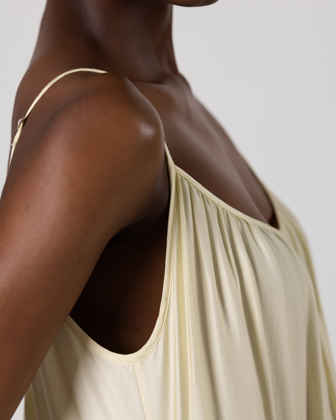 Noelle Strappy Tiered Satin Maxi Dress | Butter Yellow