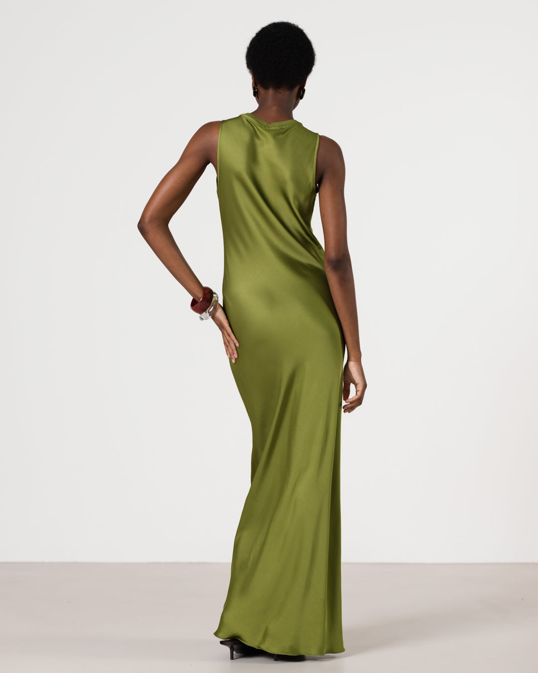 Sabrina Sleeveless Satin Maxi Dress | Olive Green