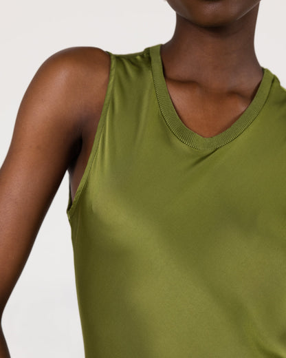 Sabrina Sleeveless Satin Maxi Dress | Olive Green