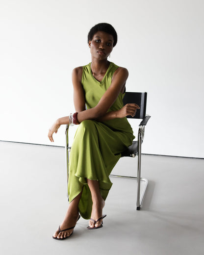 Sabrina Sleeveless Satin Maxi Dress | Olive Green