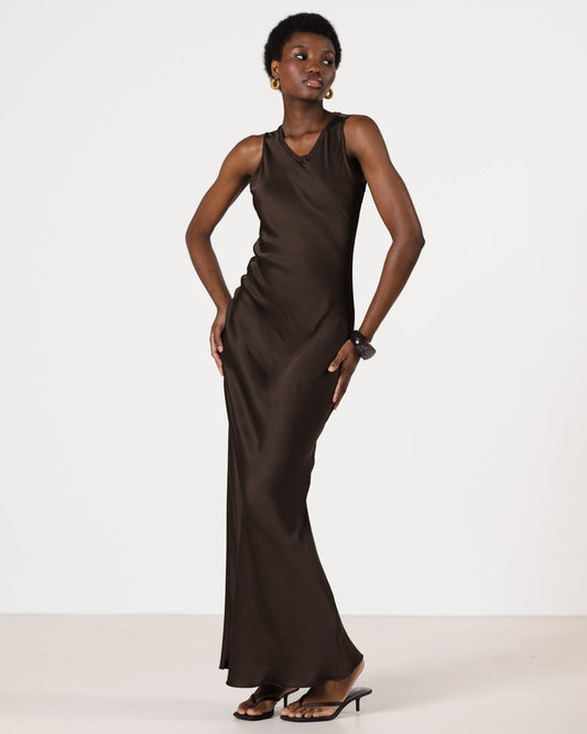 Sabrina Sleeveless Satin Maxi Dress | Cocoa Soleil