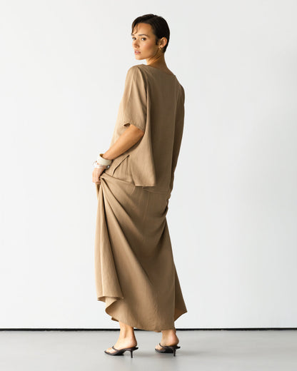 Willa Elastic Waist Skirt | Beige