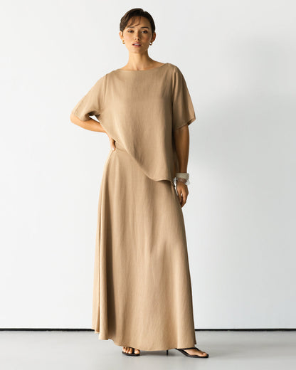 Willa Elastic Waist Skirt | Beige
